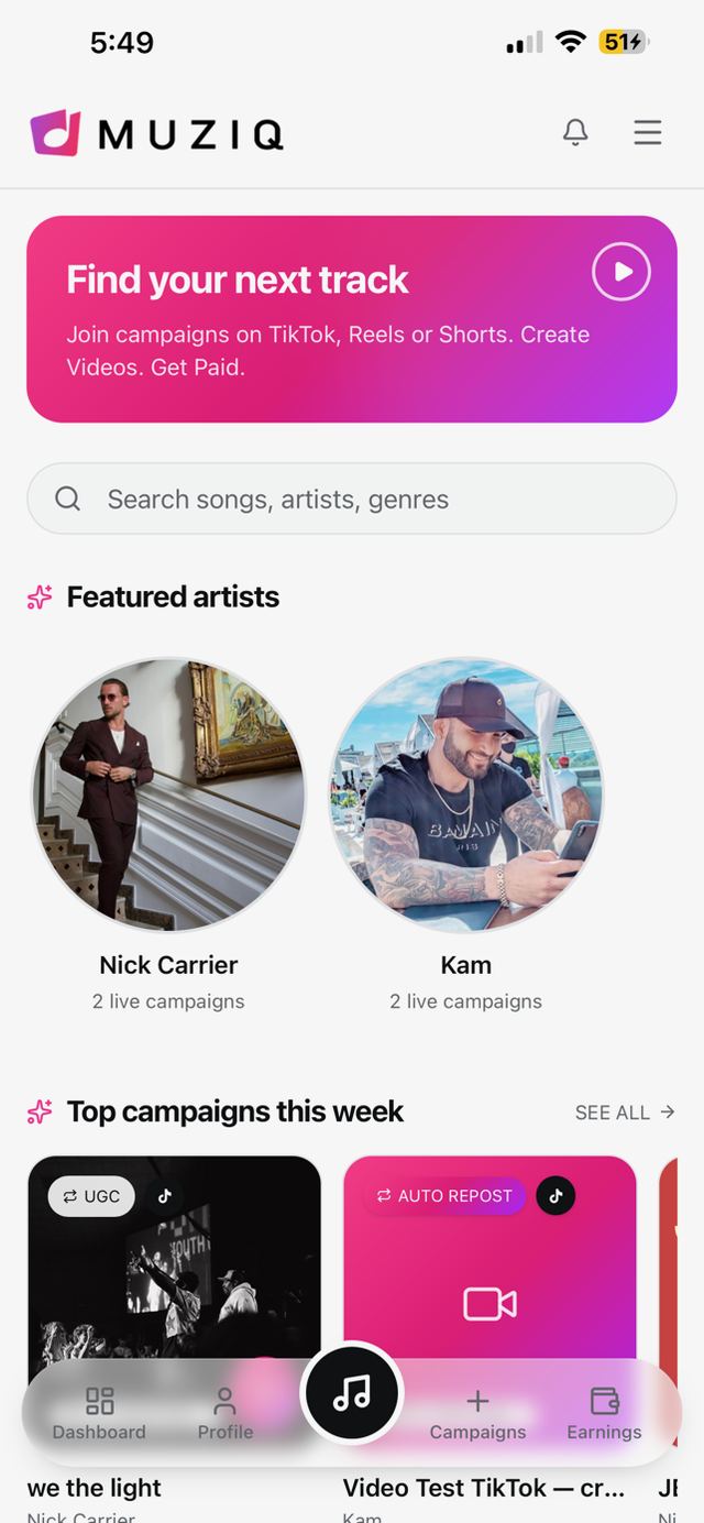 MuziQ platform screenshot
